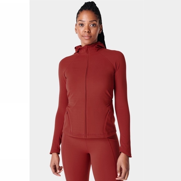 Sweaty Betty Super Soft Workout Zip Jacket Falu Red Large NEW - Picture 3 of 9